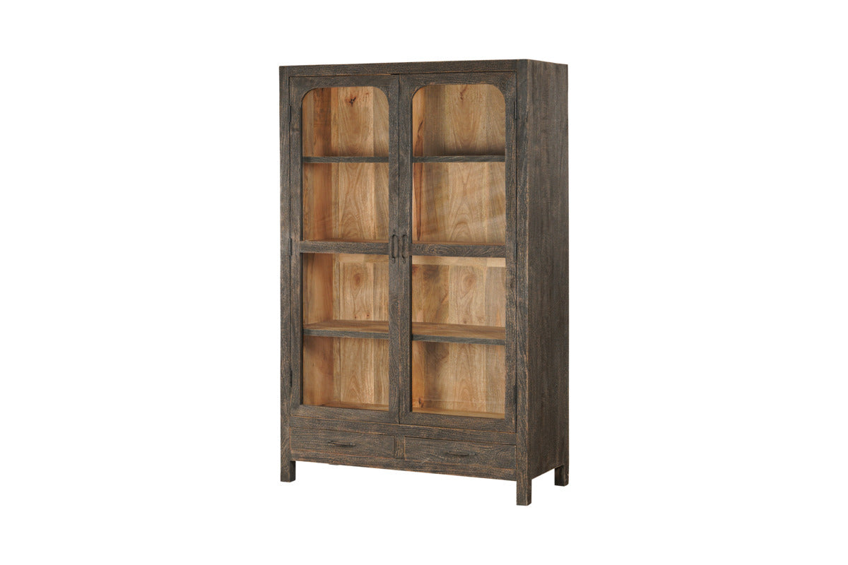 Valin Mango Wood & Glass Cabinet - Charcoal - Wide