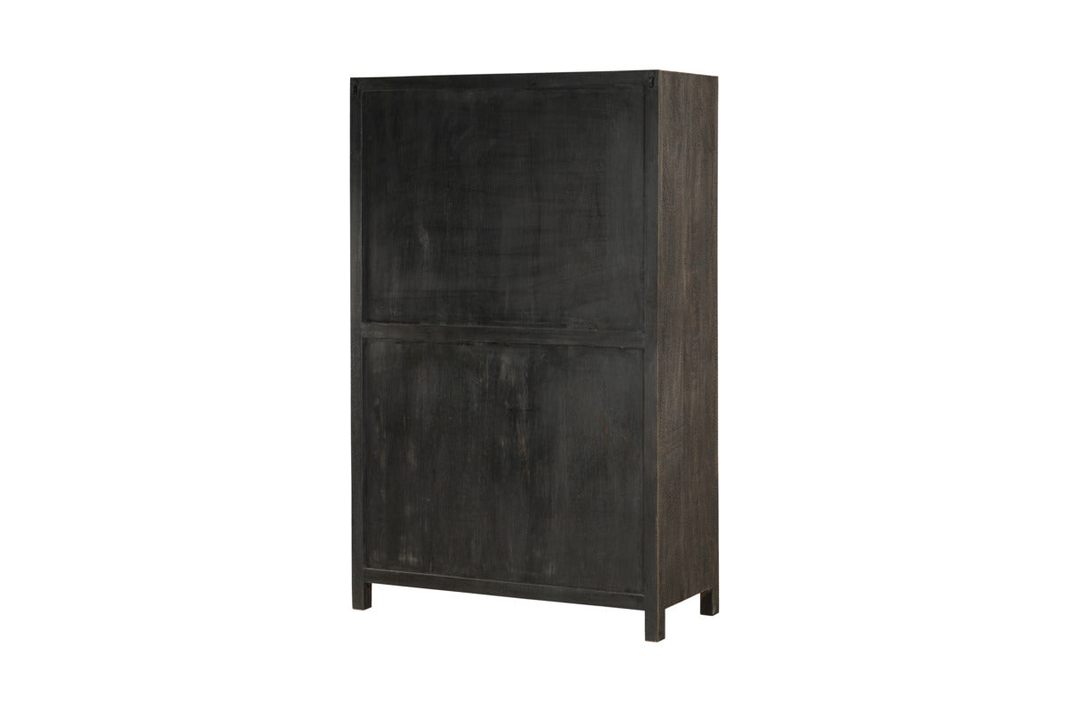 Valin Mango Wood & Glass Cabinet - Charcoal - Wide