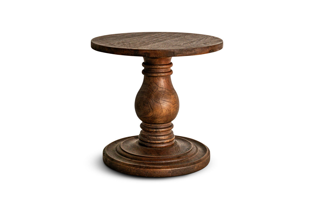 Laya Carved Wood Side Table - Chocolate Brown