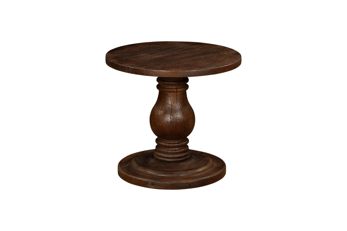 Laya Carved Wood Side Table - Chocolate Brown
