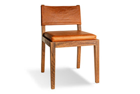 Kusa Mango Wood & Leather Dining Chair - Aged Tan