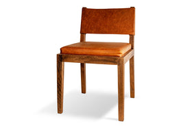Kusa Mango Wood & Leather Dining Chair - Aged Tan