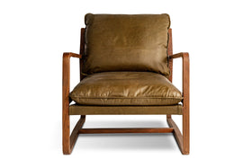 Baloo Acacia Wood & Leather Occasional Chair - Olive Green