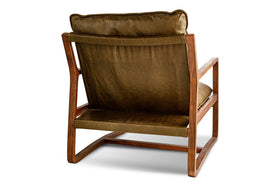 Baloo Acacia Wood & Leather Occasional Chair - Olive Green
