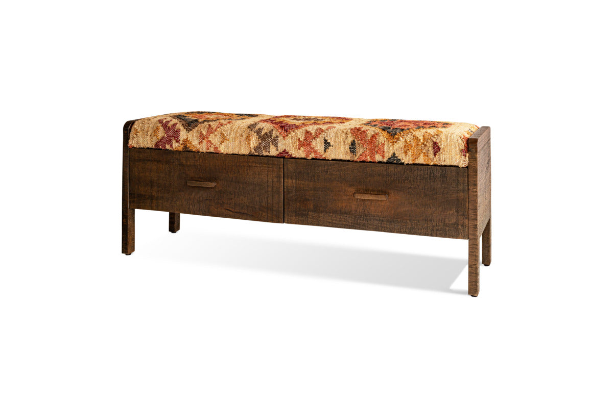 Barir Mango Wood Upholstered Storage Bench - Chocolate Brown