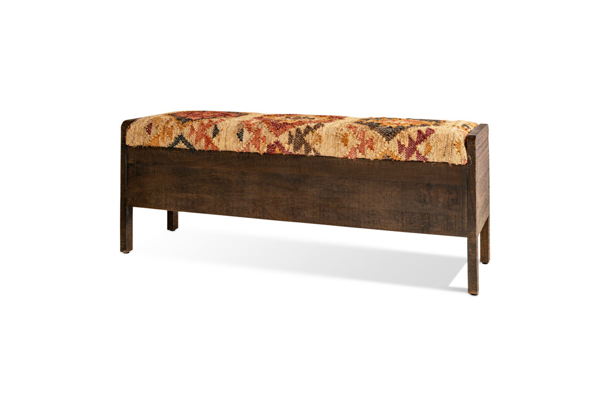 Barir Mango Wood Upholstered Storage Bench - Chocolate Brown