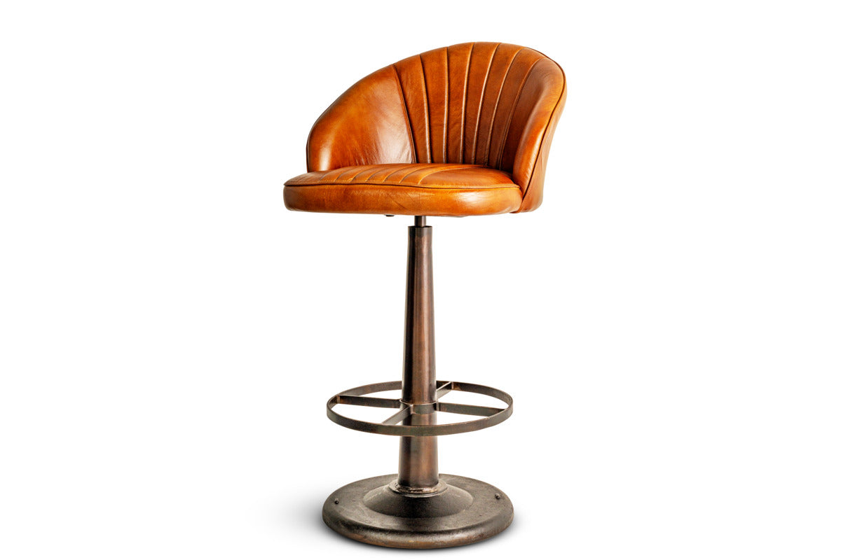 Lal Leather Swivel Counter Chair - Aged Tan