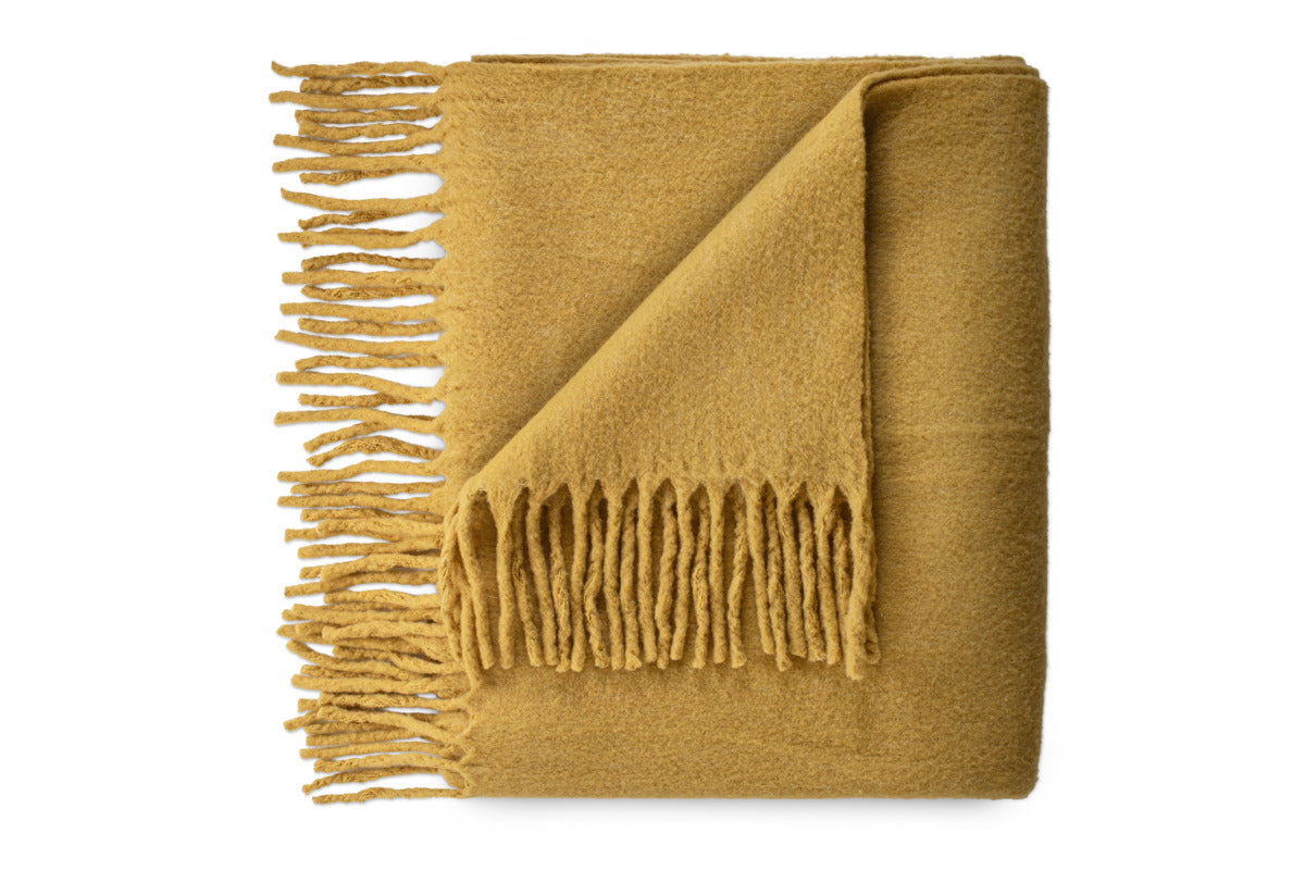 Velatu Fringed Merino Wool Throw - Ochre