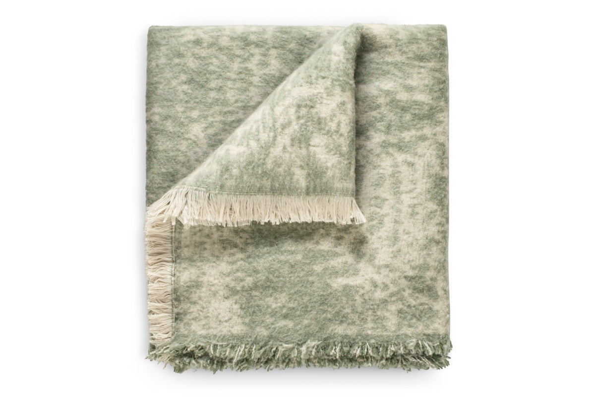 Kambali Distressed Wool Jacquard Throw - Moss
