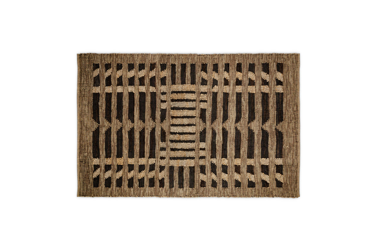 Nadiki Recycled Leather Rug - Black & Natural