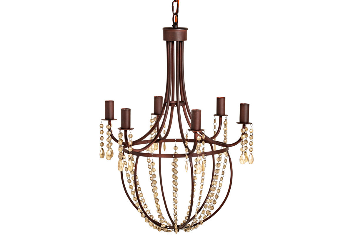 Naavia Rustic Iron & Crystal Chandelier - Rust