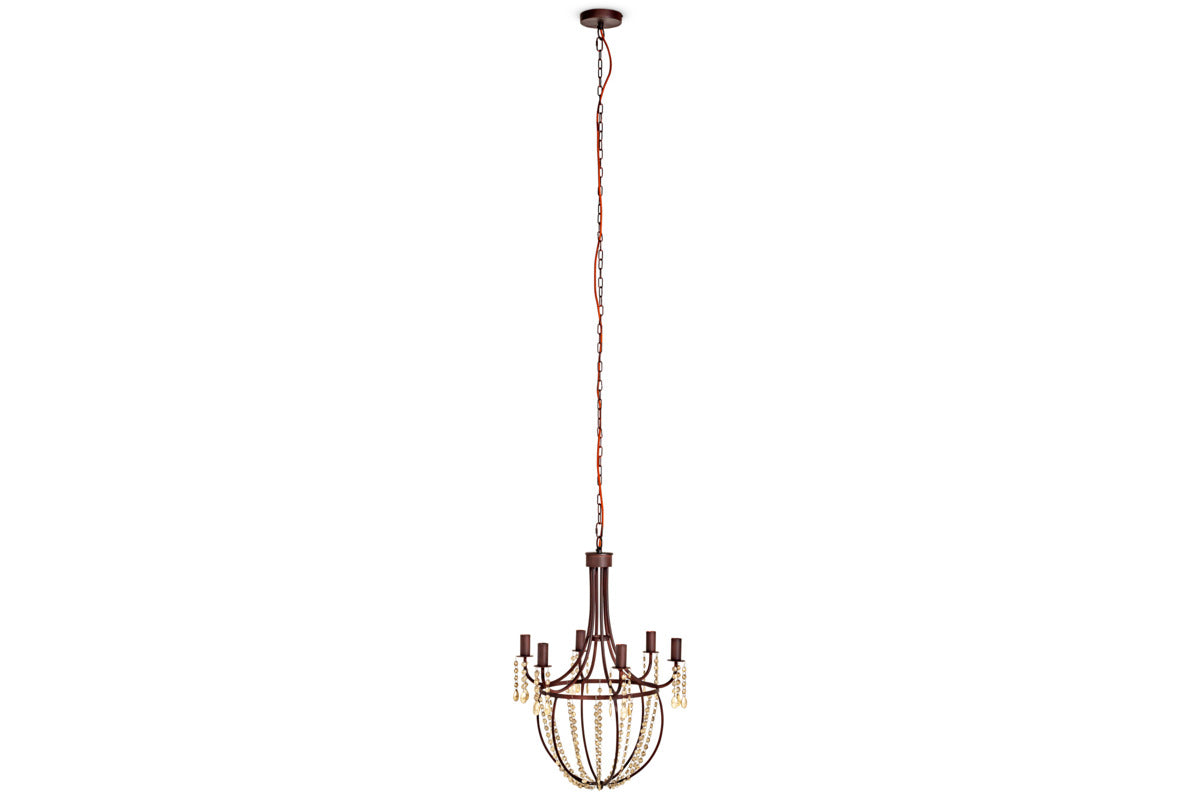 Naavia Rustic Iron & Crystal Chandelier - Rust