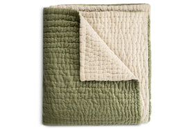Nidra Velvet & Linen Bed Quilt - Sage Green - 220 x 240cm