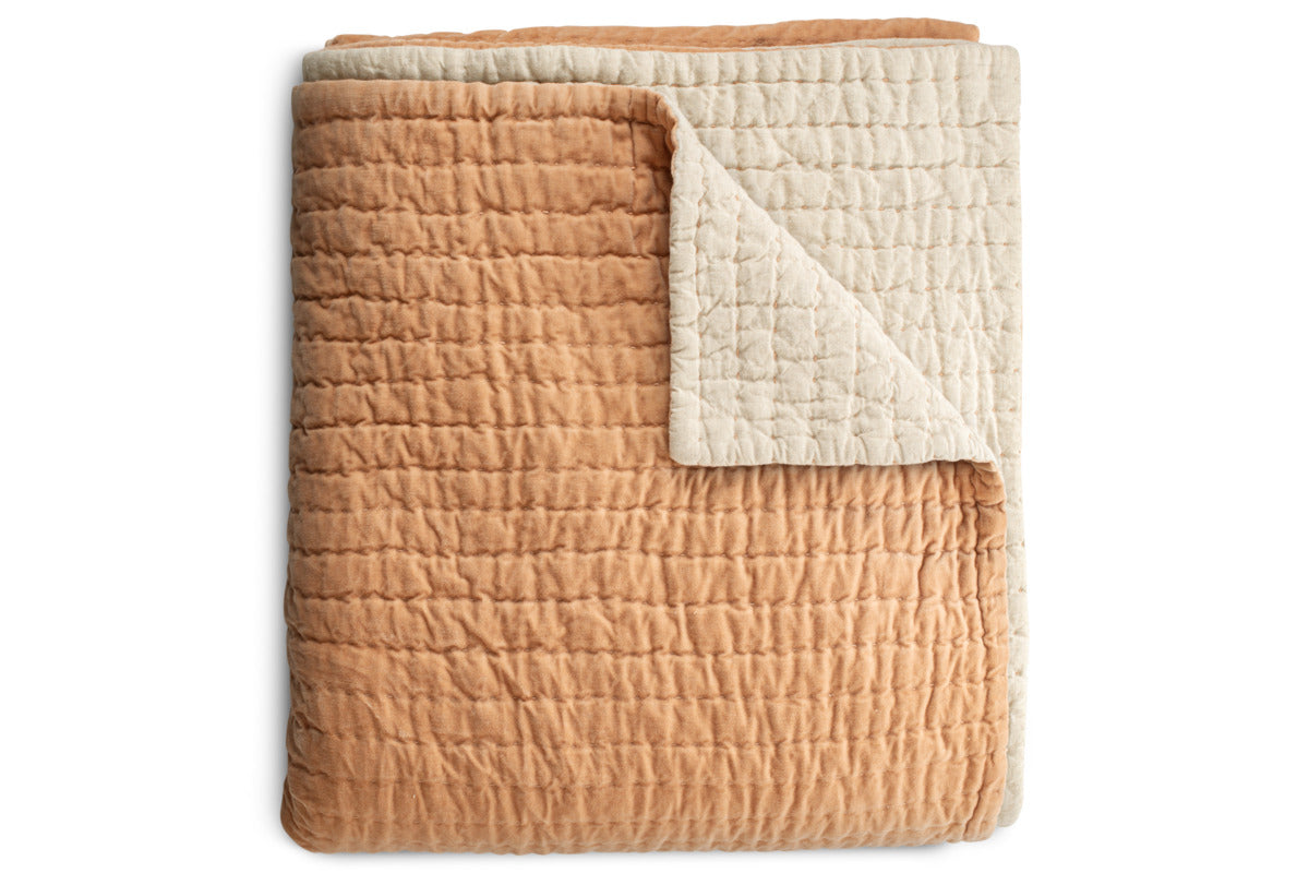 Nidra Velvet & Linen Bed Quilt - Dusty Pink - 220 x 240cm