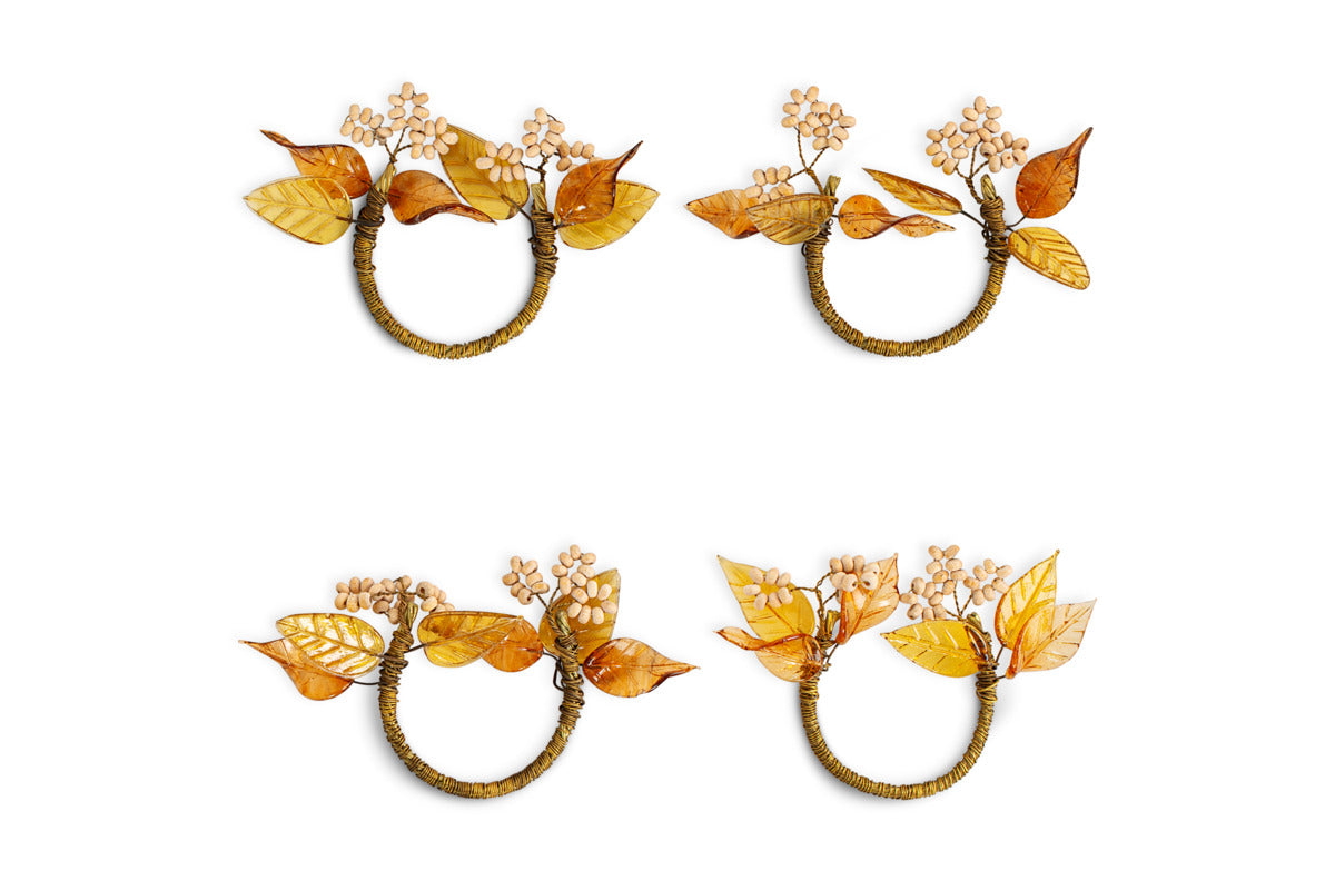Parili Glass Leaf Napkin Rings - Natural & Rust - (Set of 4)