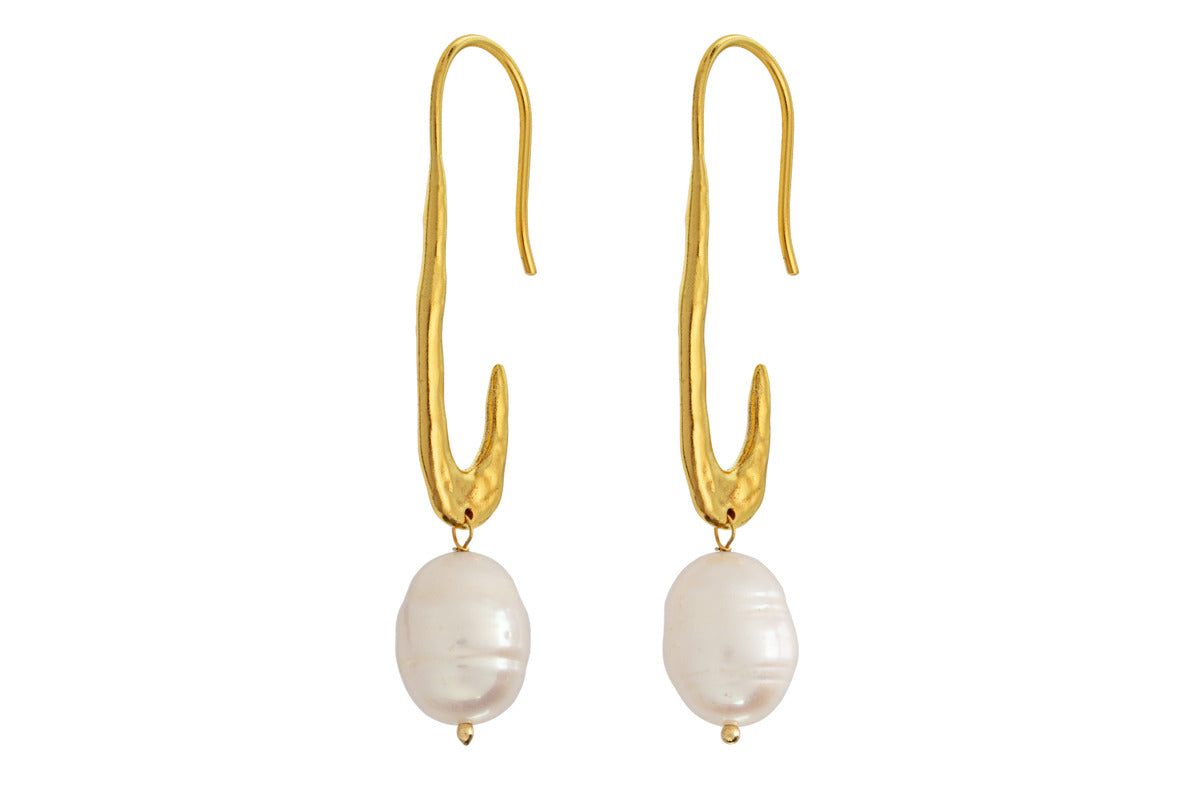 Omi White Pearl Earrings - Gold