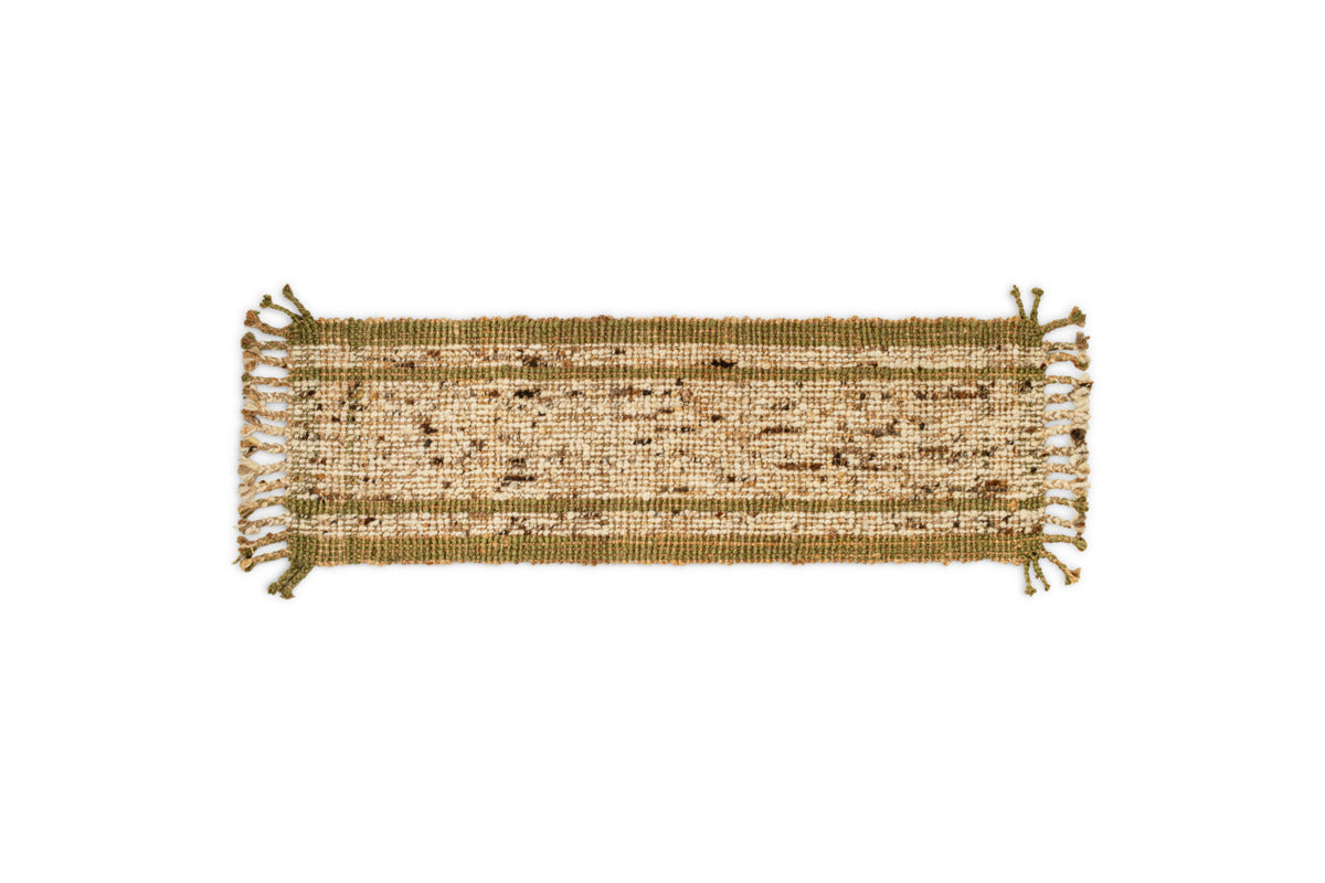 Kanta Jute & Textural Tweed Runner - Olive Green - 66 x 200cm