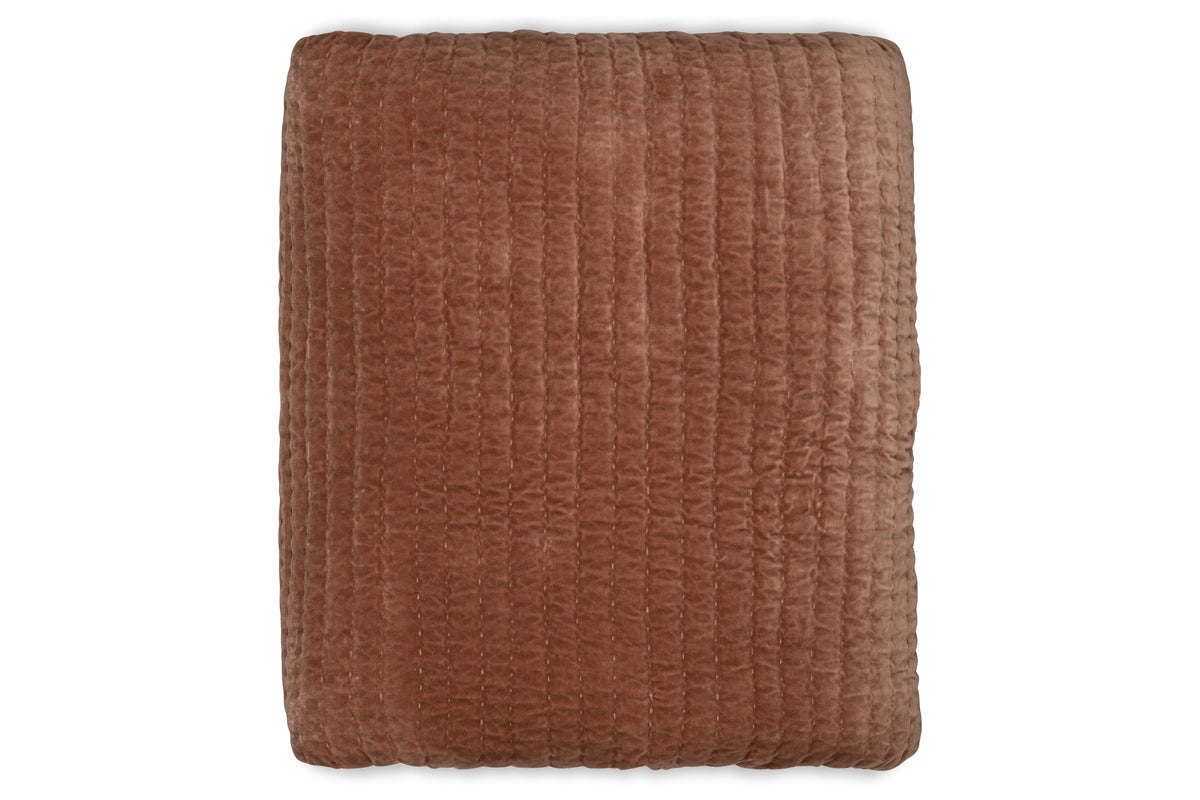 Nidra Velvet & Linen Bed Quilt - Rust