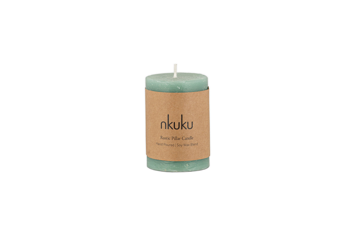Rustic Soy Blend Mini Pillar Candle - Sage Green