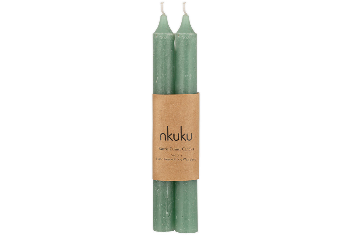Rustic Soy Blend Dinner Candle - Sage Green (Set of 2)