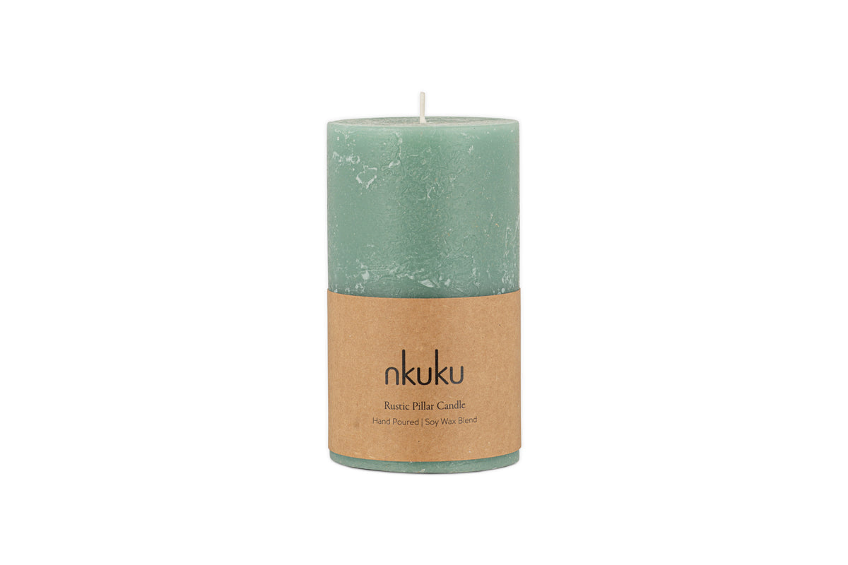 Rustic Soy Blend Pillar Candle - Sage Green - Small