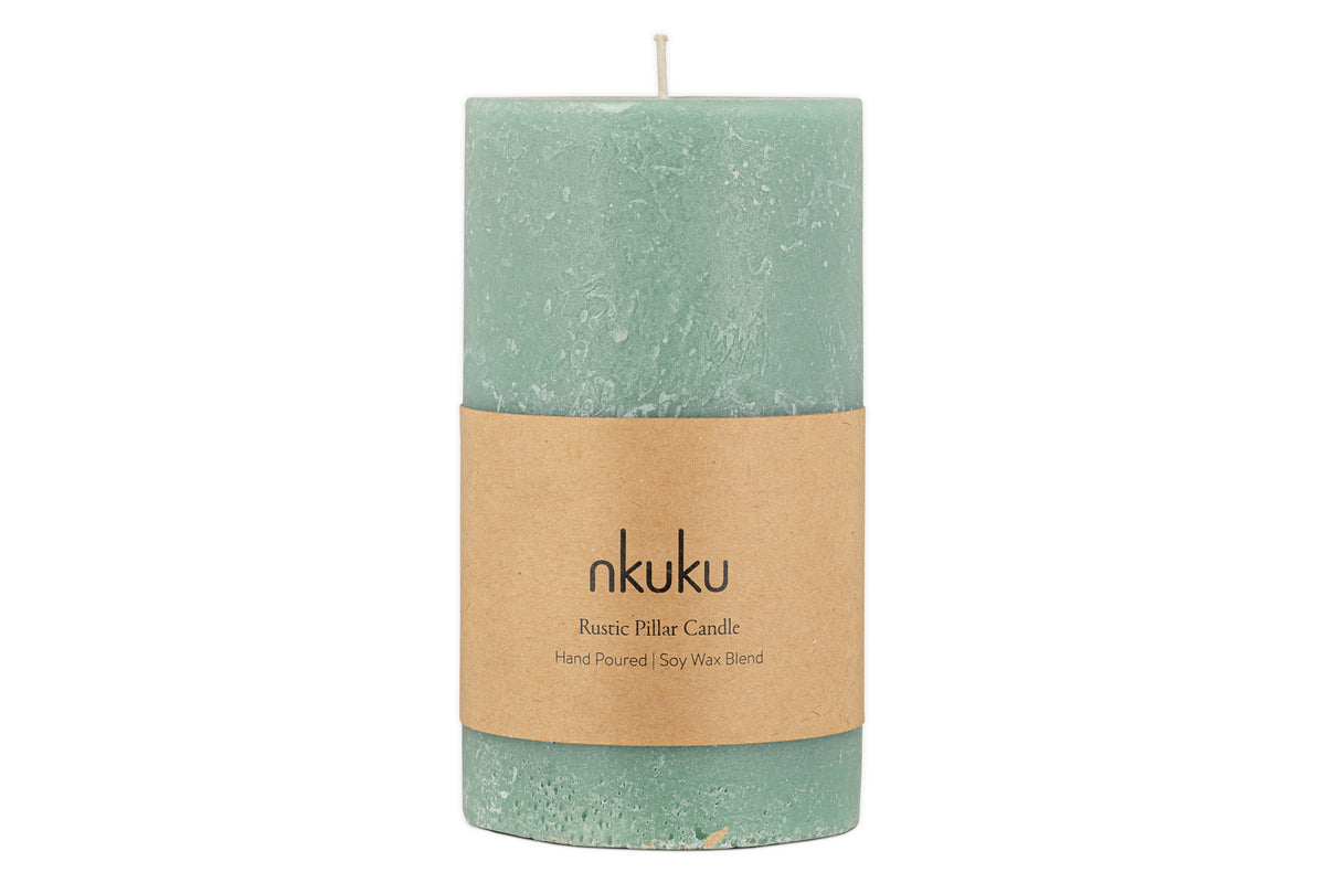 Rustic Soy Blend Pillar Candle - Sage Green - Large