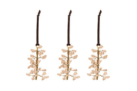 Tanu Mango Wood Beaded Baubles - Brass & Natural (Set of 3)