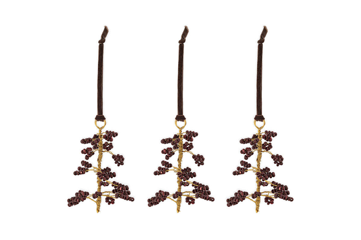Tanu Mango Wood Beaded Baubles - Brass & Ruby (Set of 3)