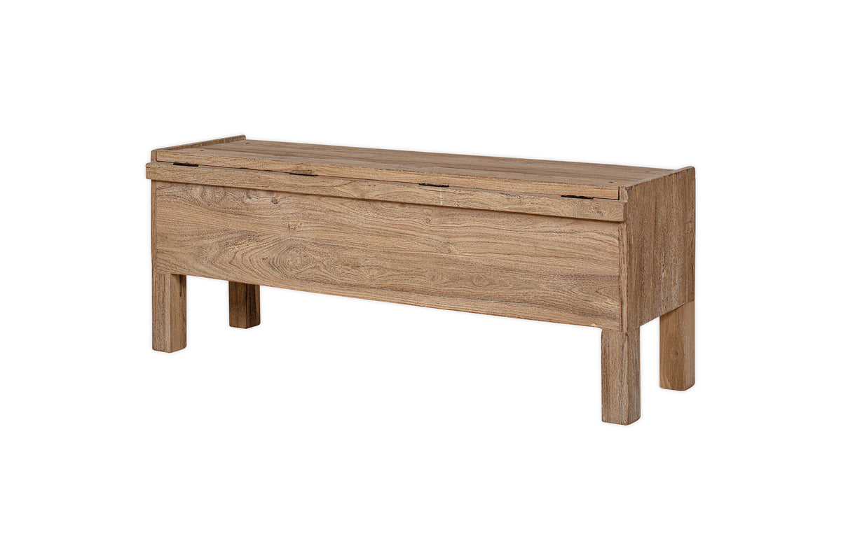 Teni Reclaimed Wood Storage Bench with Upholstered Linen Cushion - Natural