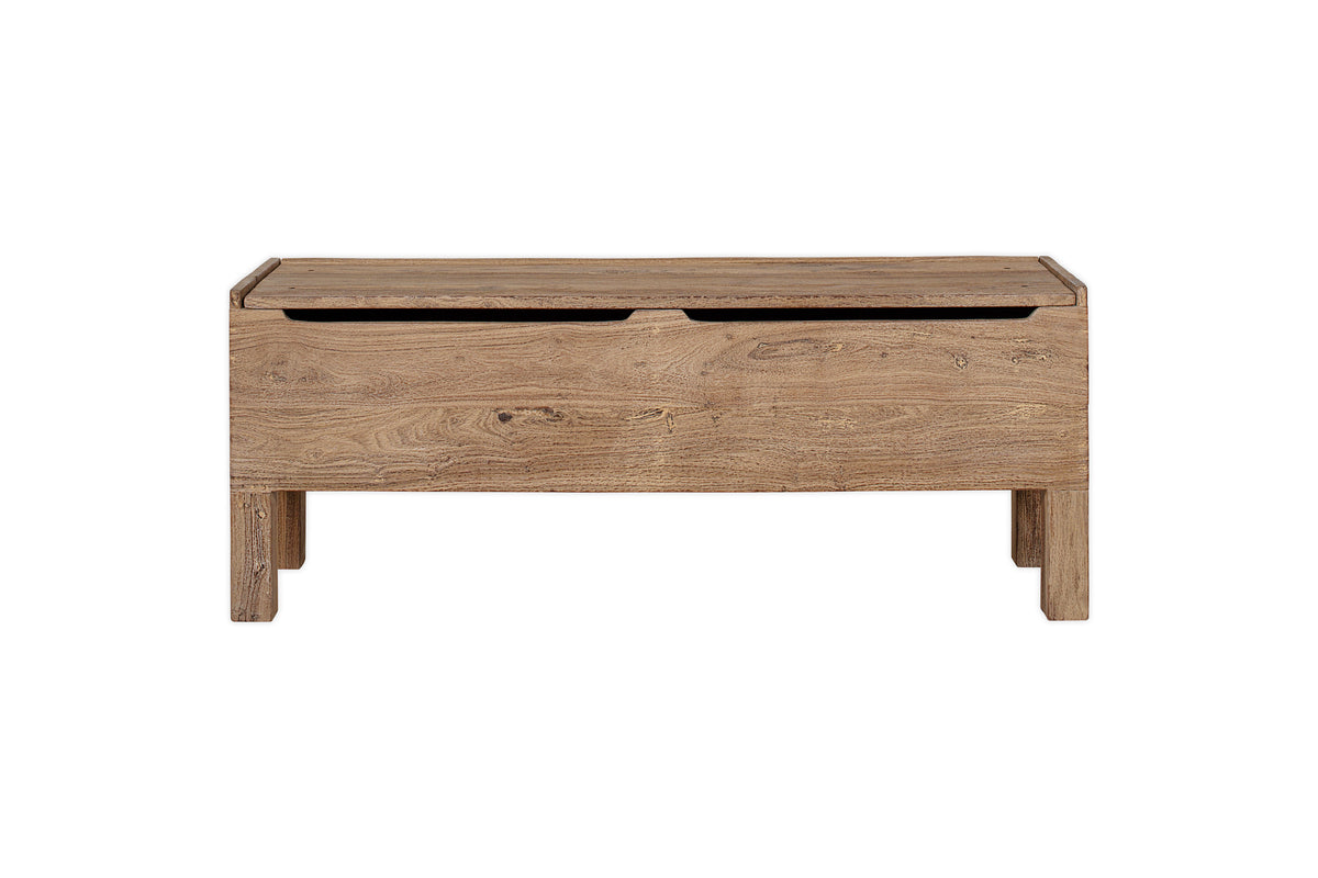 Teni Reclaimed Wood Storage Bench with Upholstered Linen Cushion - Natural