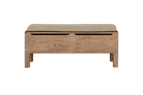Teni Reclaimed Wood Storage Bench with Upholstered Linen Cushion - Natural