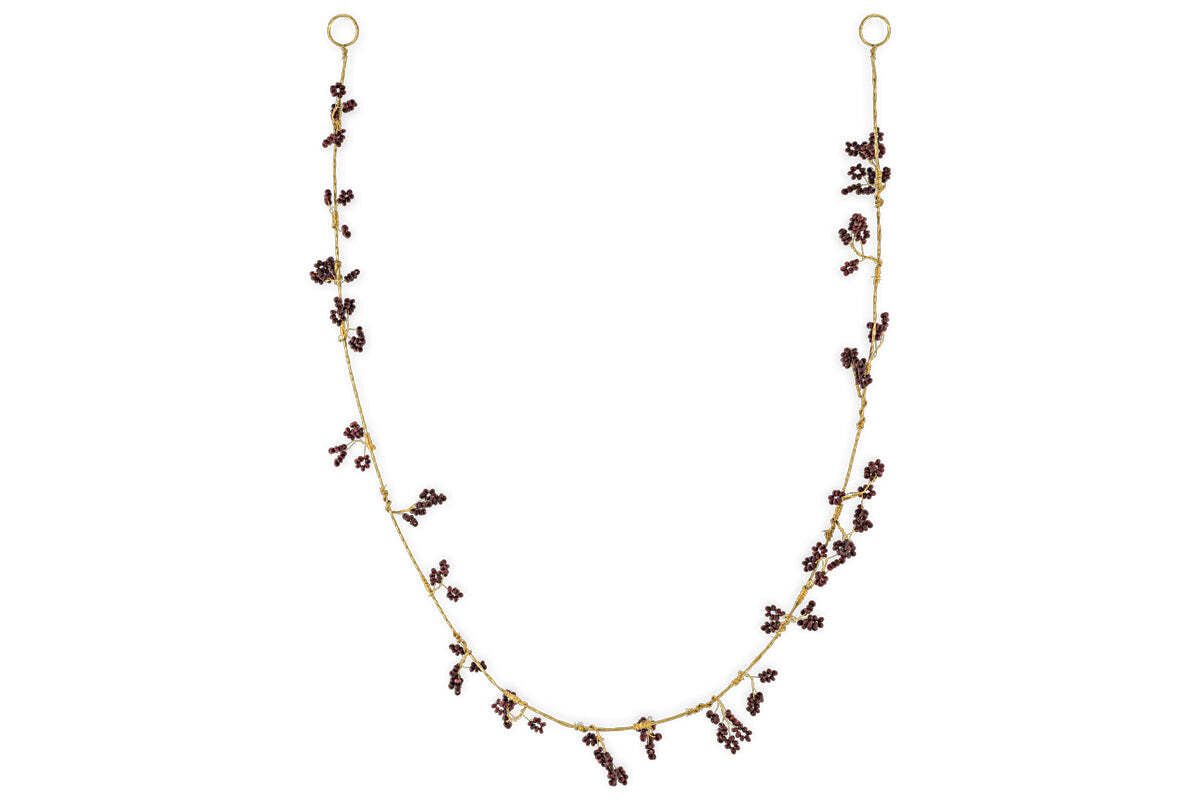 Tanu Mango Wood Beaded Garland - Brass & Ruby