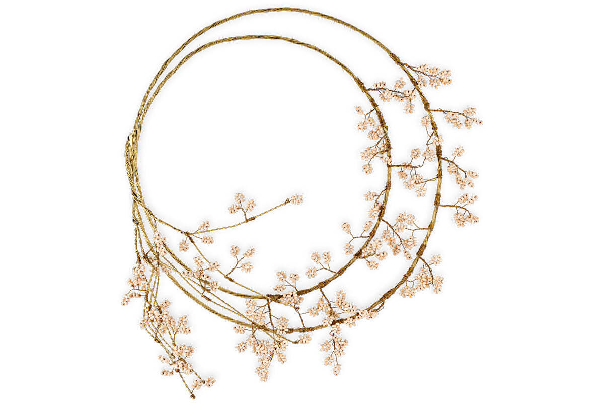 Tanu Layered Mango Wood Beaded Wreath - Brass & Natural