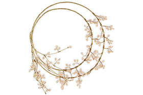 Tanu Layered Mango Wood Beaded Wreath - Brass & Natural