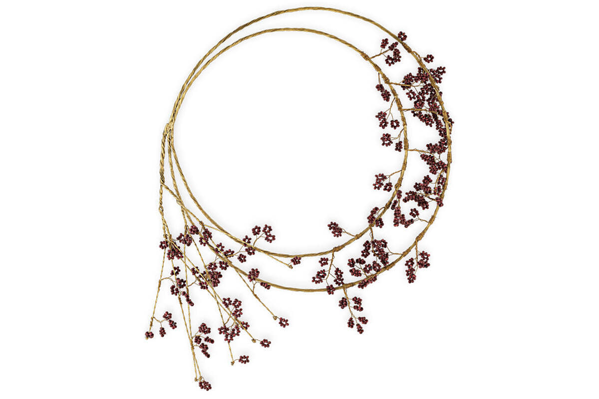 Tanu Layered Mango Wood Beaded Wreath - Brass & Ruby