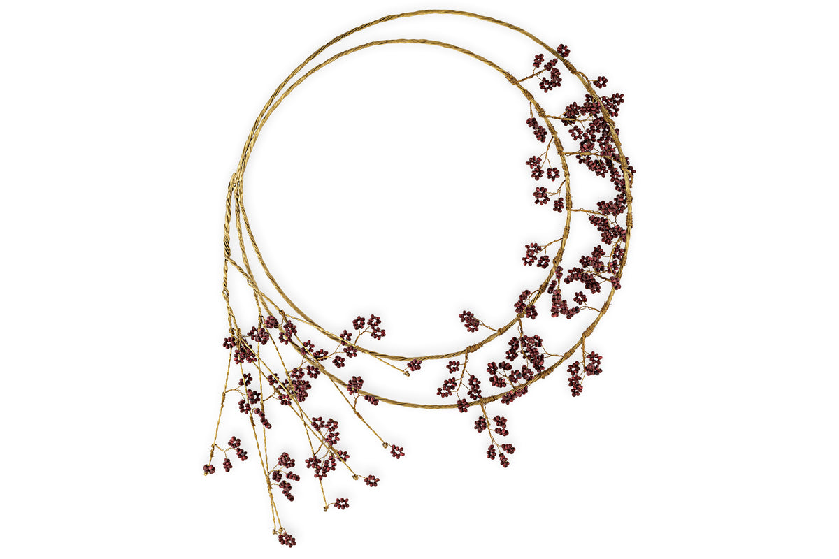 Tanu Layered Mango Wood Beaded Wreath - Brass & Ruby