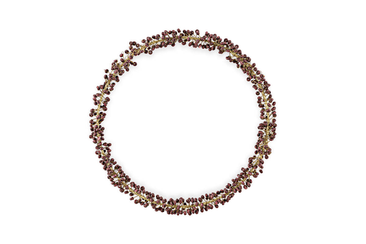 Tanu Mango Wood Beaded Wreath - Brass & Ruby