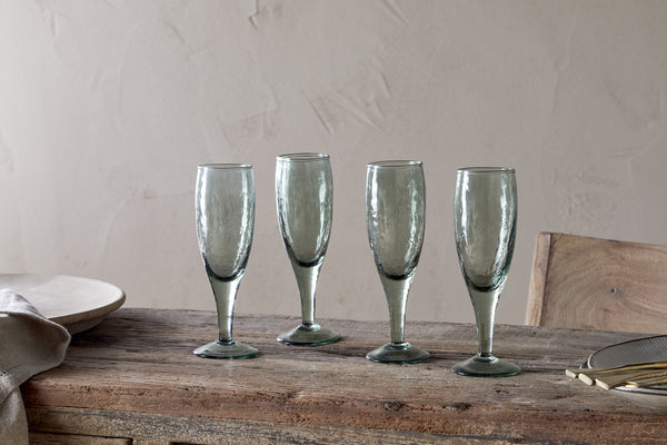 Yala Hammered Champagne Glass - Sage Green (Set of 4)