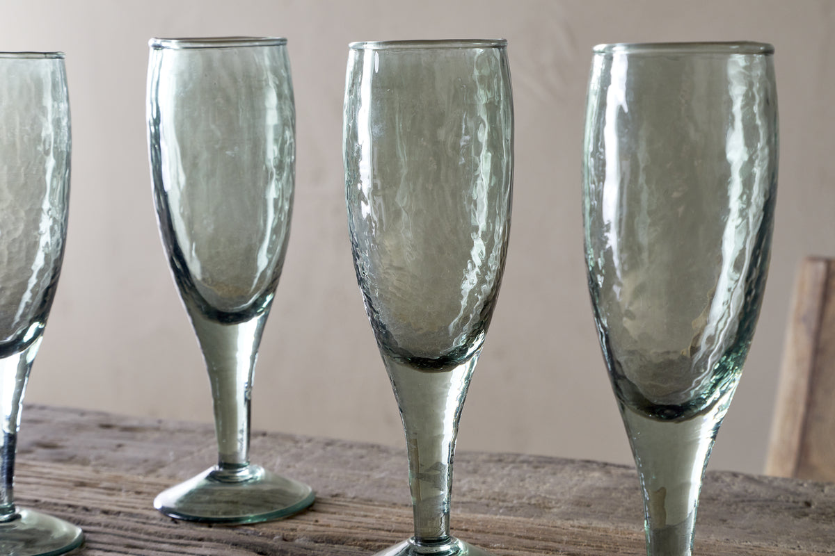 Yala Hammered Champagne Glass - Sage Green (Set of 4)