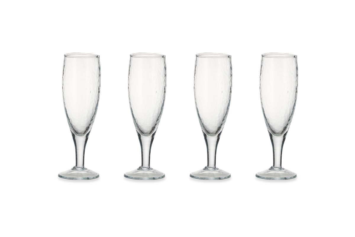 Yala Hammered Champagne Glass - Clear Glass (Set of 4)