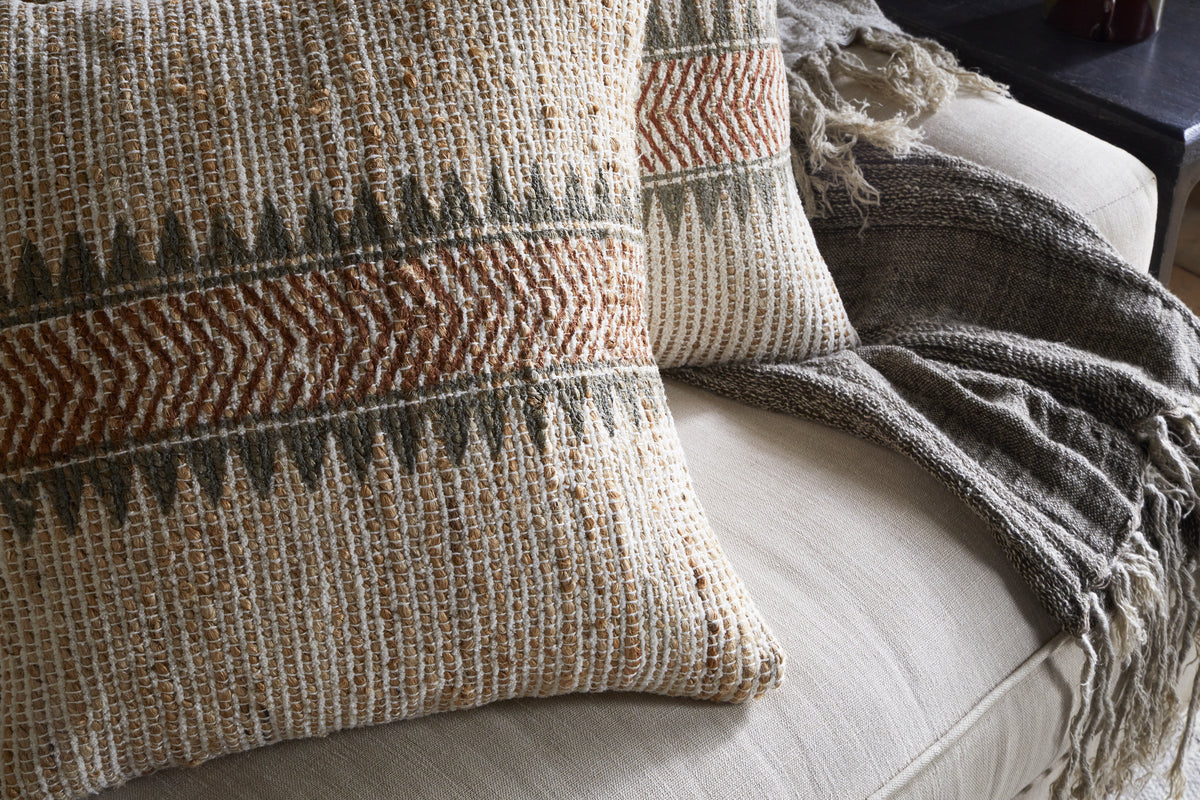 Zairya Jute & Cotton Cushion Cover - Natural & Rust