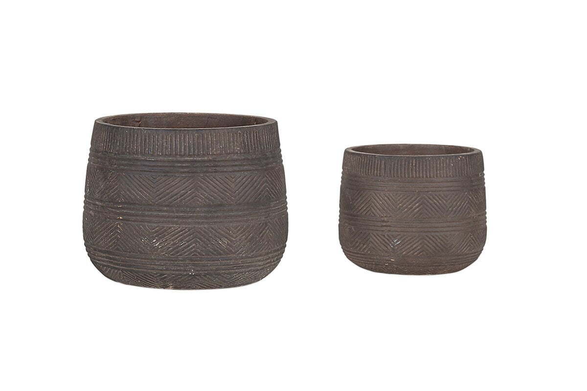 Zadie Etched Ceramic Planters - Grey - (Set of 2)