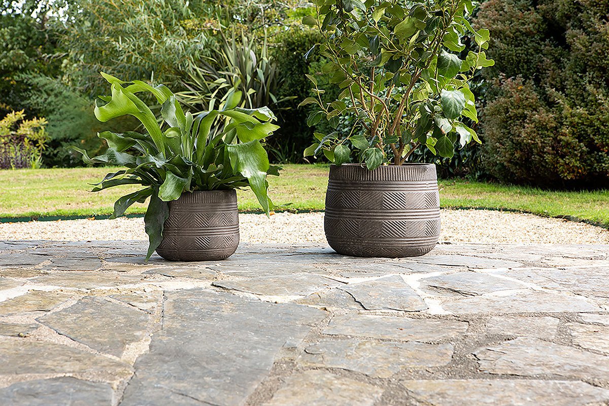 Zadie Etched Ceramic Planters - Grey - (Set of 2)