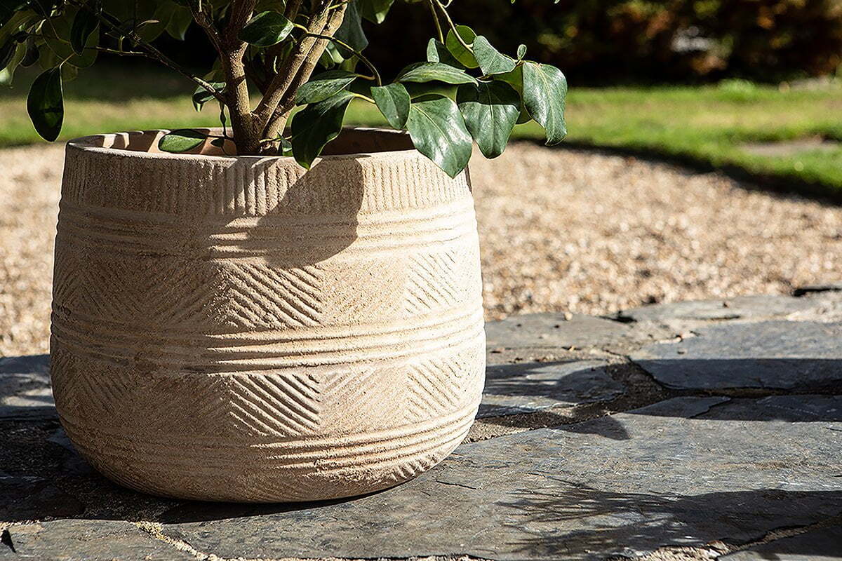 Zadie Etched Ceramic Planters - Neutral - (Set of 2)
