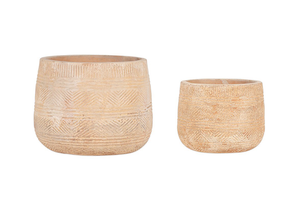 Zadie Etched Ceramic Planters - Neutral - (Set of 2)