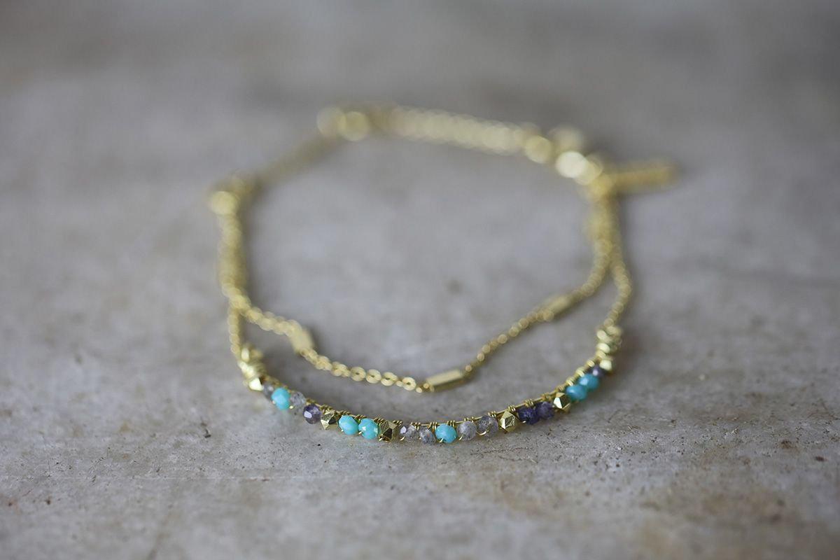 Aja Lolite, Labradorite And Chalcedony Bracelet