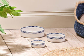 Indigo Drop Ceramic Pet Bowl - Cream & Indigo - Small