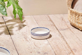 Indigo Drop Ceramic Pet Bowl - Cream & Indigo - Small