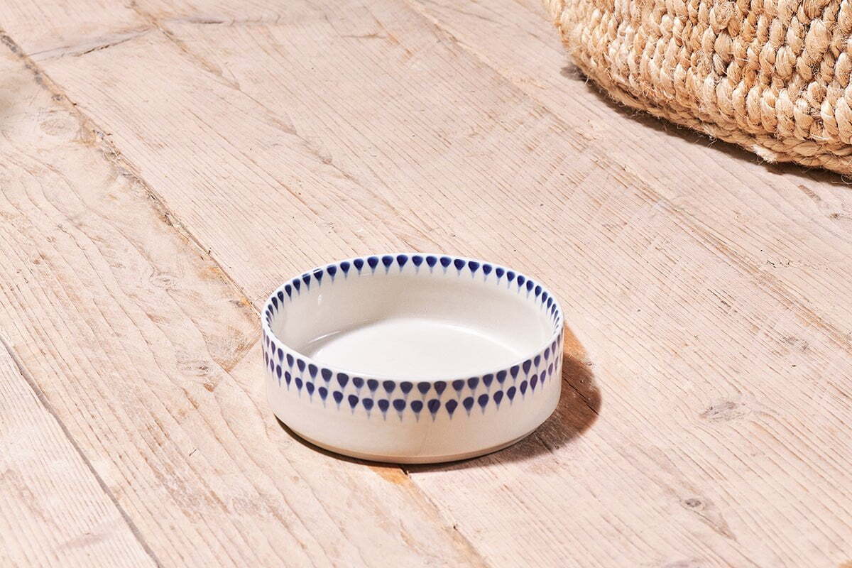 Indigo Drop Ceramic Pet Bowl - Cream & Indigo - Small