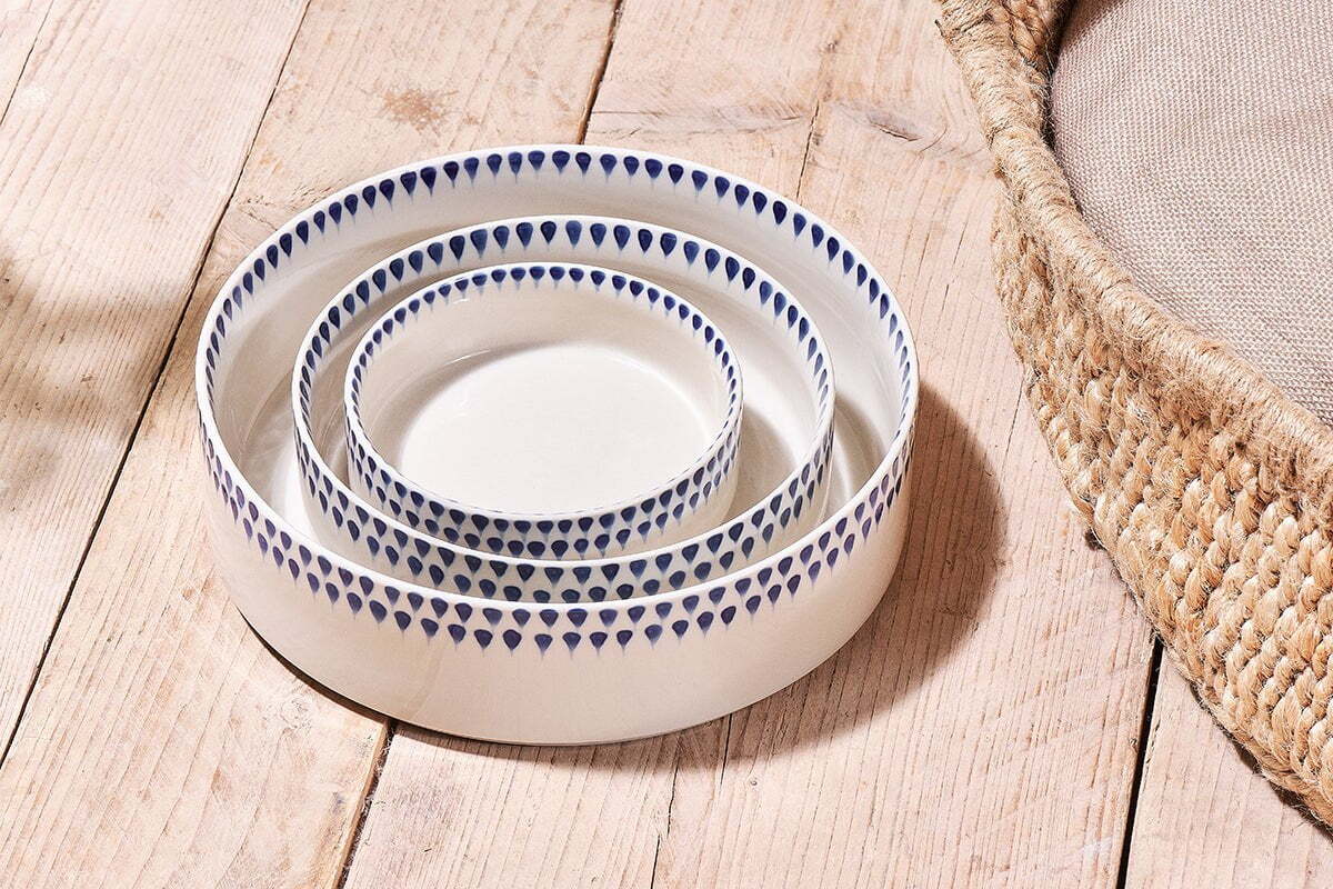 Indigo Drop Ceramic Pet Bowl - Cream & Indigo - Small
